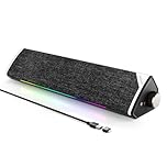 SOULION R60 PC Speakers Bluetooth 5.3 Soundbar for Desktop Computer, Laptop, Gaming, Monitor, with 5 LED Lighting Effects, USB Powered with USB-A to C Adapter, with 3.5mm Aux Jack