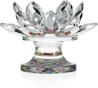 BTSKY 4.5 Crystal Lotus Flower Tealight Candle Holder - Silver Glass Candle Holder Candlestick Crystal Lotus Flower Decoration