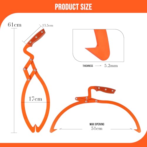 SWAWIS Holzzange Forst für Baumstämme bis 50,8cm(20 Zoll), Forstzange aus Stahl, Handpackzange mit 600KG Zugkraft, Packzange Holzgreifer mit Rutschfestem Griff für Waldarbeit(Orange)
