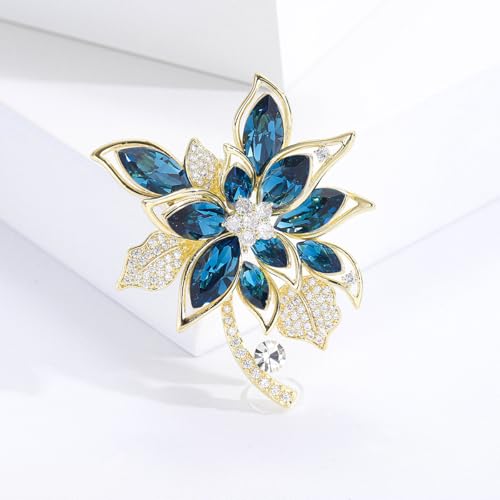 Image of Sparkling Rhinestone Flower Brooch Pin Premium Blue Purple Crystal Flower Brooch Lapel Pins Vintage White Rose Broochs Clothes Hat Bag Dress Clothing Jewelry for Women