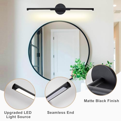 Image of Matte Black Bathroom Light Fixtures Over Mirror 30 Inch, 20W 360 Rotatable Dimmable 4000K Led Vanity Light Bar, Modern Bathroom Vanity Lights Above Mirror