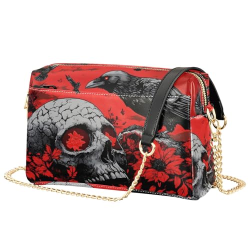 Gothic Skull Crow Women's PU Leather Crossbody Bag Shoulder Handbag Cellphone Purse with Metal Chain Strap Water Resistant Zipper Closure2