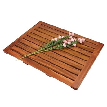 Foto di Utoplike tappetino da bagno in legno di teak, tappetino da doccia antiscivolo per bagno, tappetino in legno quadrato grande per spa casa o all'aperto (61 x 45,7 cm)