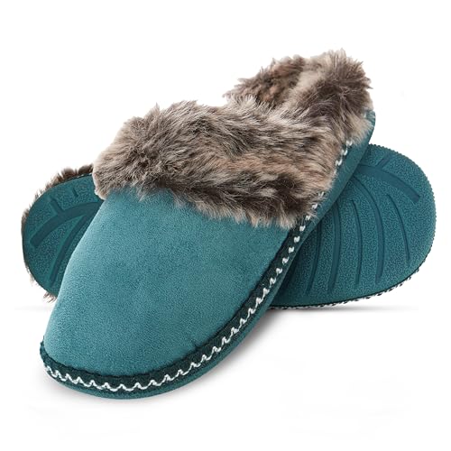 Floopi House Slippers for Women, Aztec Fur Lined Clog Womens Slippers Cozy Memory Foam with Indoor and Outdoor Anti Skid Sole