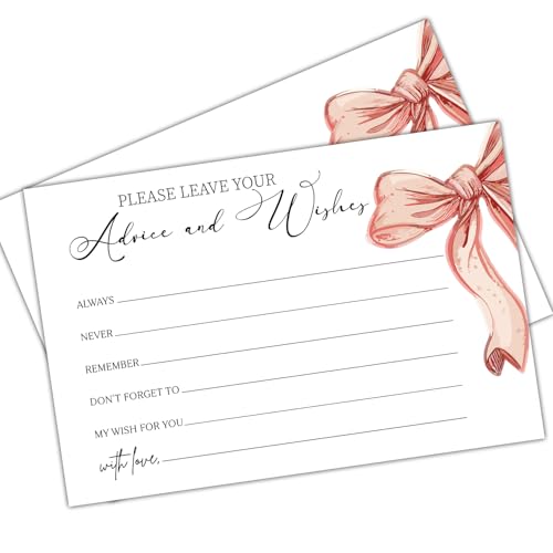 Zgogy Set Of 25 Wishes And Advice Cards, Pink Bow Fill-In Style Advice Cards For Bridal Shower Birthday Party Baby Shower Graduation, Well Wishes For The Mr And Mrs New Parents Baby -03