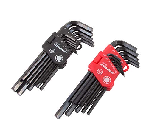 Image of Steelman 26-Piece Long Arm Hex Key Wrench Set, Inch /Metric (SAE /MM), Extended Length Driver Shafts for Long Reach, Chamfered Ends, Durable Steel Resists Distortion