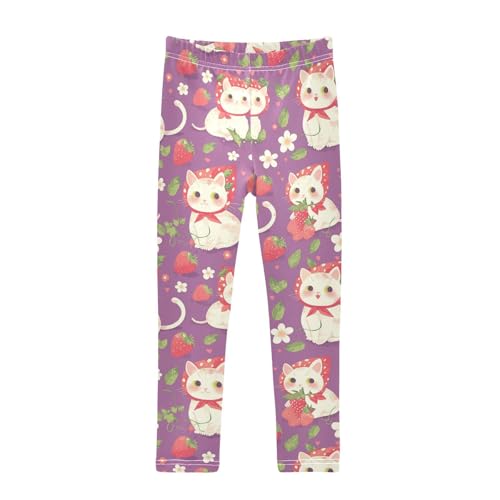 Cat Strawberry Girls' Leggings Toddler Doodles Flowers Kids Yoga Pants Dance Active Tights 4T