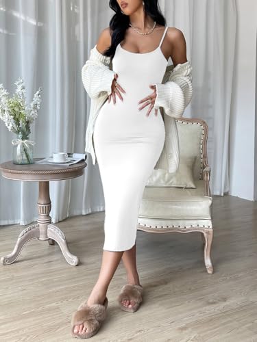 Image of Aahwan Black Solid Bodycon Midi Side Split Thigh Dress for Women's & Girl's