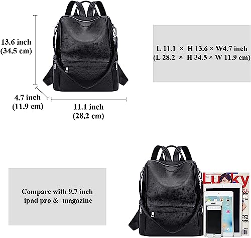 Image of MUCHOVA Teen Girl Fashion Backpack Purses Multipurpose Design Handbags and Shoulder Bag Faux Leather Travel bag Casual Backpack With Shoulder printed Strap (Black)