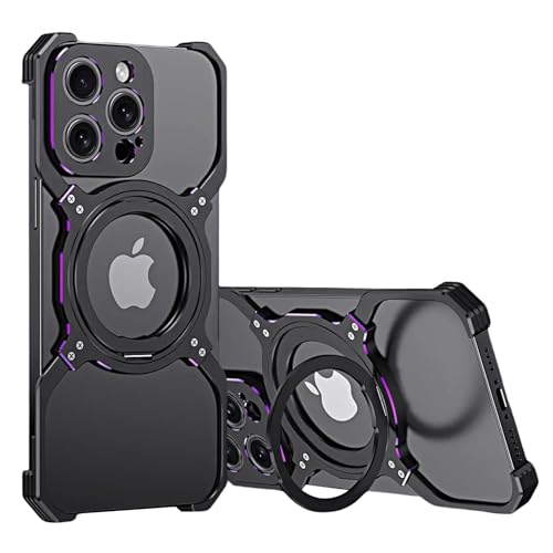 Coque iPhone 16 Pro Max MagSafe antichoc avec support rotatif en aluminium noir violet