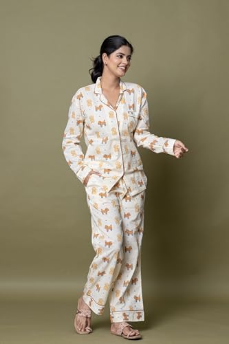 Image of Women's Cotton Printed Night Suit Set | Soft & Breathable Sleepwear with Top and Pajama | Stylish Nightwear for Daily Use - All Season Use