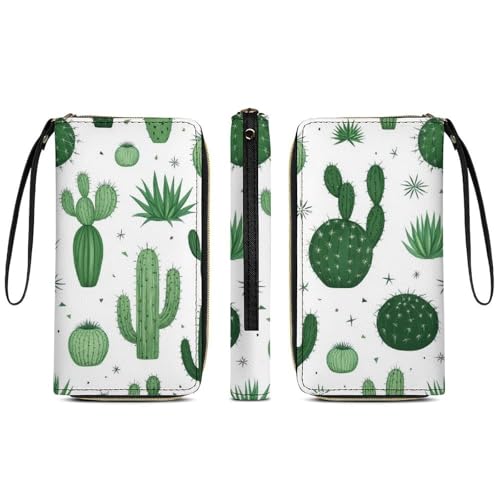 Travel Purse Fashion Design, Huge Storage Capacity Wallet With Rope, Cute Decor Purse, Long PU Zipper Wallet Floral Cactus3