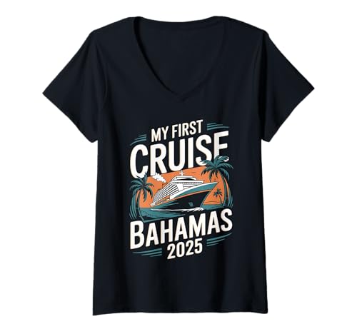 Mujer Camiseta My First Cruise Bahamas 2025 Tropical Sunset Camiseta Cuello V