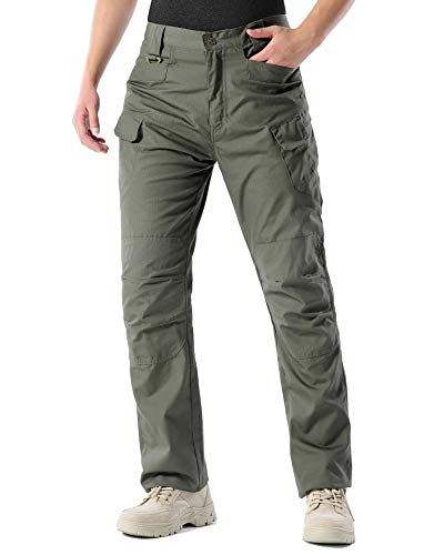 Alimens & Gentle Men's Tactical Cargo Pants Water Repellent Lightweight Outdoor Military Hunting Hiking Pants Quick Dry Army Green