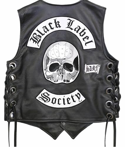 Mens Black Label Society Genuine Leather Biker Motorcycle Vest2