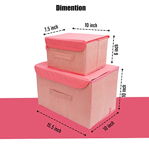 Image of STORE MORE Non Woven Big and Small Storage Box Wardrobe Closet Organizer Foldable Stackable Rectangular Basket /Bins with Lid & Handle (Pink, Set of 2)