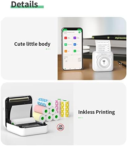 Bisofice PeriPage Mini Printer, Pocket Thermal Printer, Wireless BT Picture Label Memo Receipt Paper Printer + 9 Rolls Color Thermal Paper + 3 Rolls Adhesive Sticker Paper 57 * 30mm