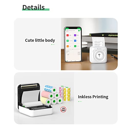 Bisofice Peripage A6 Mini Pocket Printer Wireless Bt Thermal Printer Picture Label Memo Receipt Paper Printer + 9 Rolls Color Thermal Paper + 3 Rolls Adhesive Sticker Paper 57 * 30Mm (Pink) #TOP4