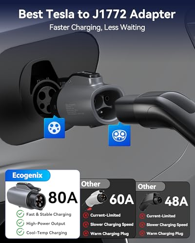 Ecogenix Tesla to J1772 Charging Adapter (Max 80A, 240V), NACS to J1772 Adapter, J1772 EVs Adapter, Compatible with Tesla Wall Connector/Destination/Mobile Charger (for J1772 EVs Only) Silver