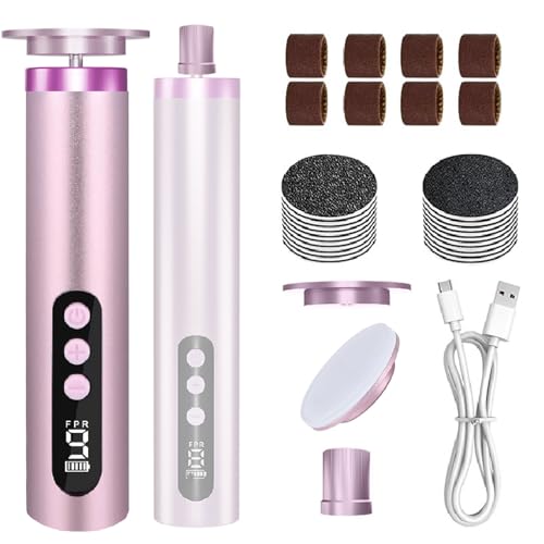 2 in 1 Elektrischer Hornhautentferner, 13000RPM 9 Einstellbare Geschwindigkeit PediküRe Set mit Austauschbaren Fußfeilen, Elektrisch ManiküRe Set, für rissige Fersen,Hornhaut,abgestorbener (Pink)