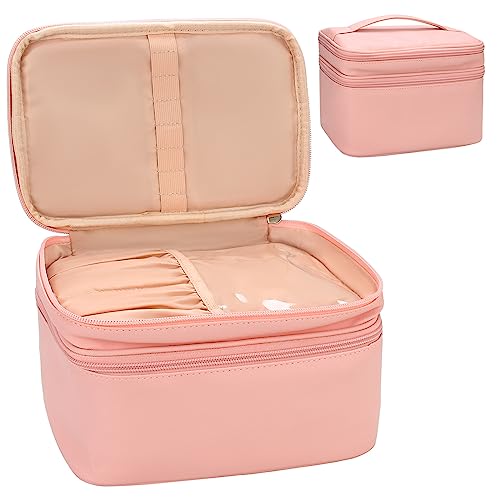 Makeup Bag, Makeup Organizer Large Capacity Cosmetic Bag For Women And Girls, Dual Layer Makeup Brush Case Toiletry Storage And Holder With Dividers Portable Black Makeup Case For Accessories (Pink) #TOP8