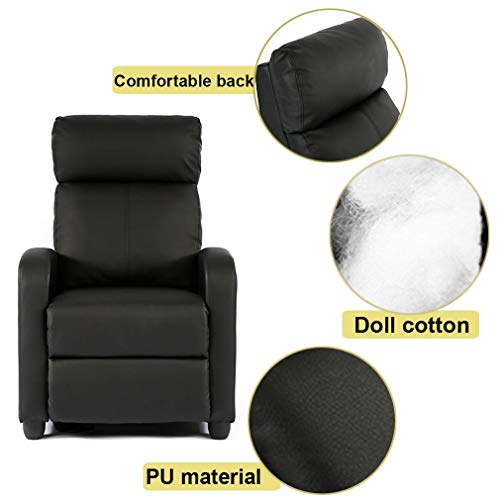 Sillón reclinable cuero PU negro confortable miniatura 3