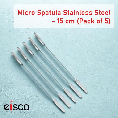 Image of EISCO Set of 5 Micro Spatula - Stainless Steel, Double-Ended Scoop & Flat End, 15cm, Precision Lab Tool for Chemistry, Science Experiments, Powders, Epoxy, DIY Crafts, Jewelry Making & Sample Handling