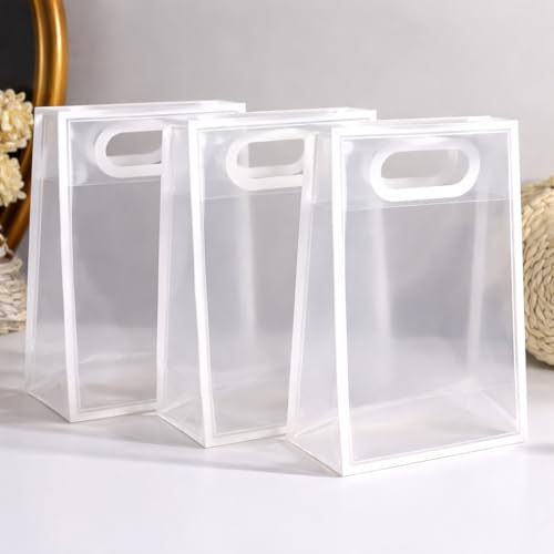 Image of SATYAM KRAFT 6 Pcs Translucent Multipurpose Reusable Gift Bags | Gift for Her /Him, Wedding Return Gifts Baby Shower Anniversary Birthday Hamper Shopping, Party Favors (White - Small)