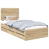 vidaXL Estructura de Cama Roble Sonoma 90 x 200 cm Madera Ingenieril, Elegante Marco de Cama Rectangular, Mueble Moderno, Almacenamiento Funcional, Madera con cajones Ocultos