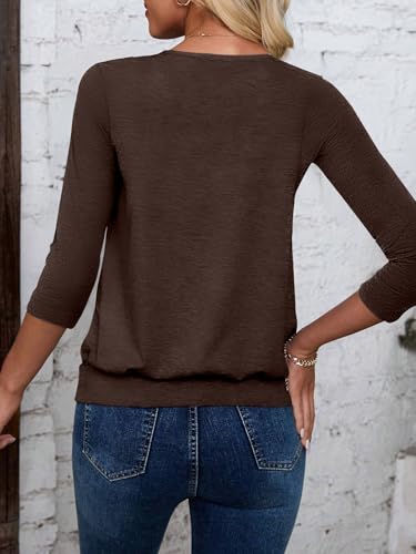 3/4 Length Sleeve Womens Tops V Neck Blouse Banded Bottom Shirts Fashion Tunic 2025 Fall Tees Spring Summer Clothes2