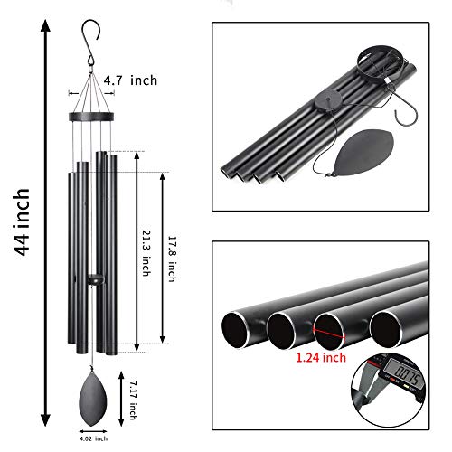 Epartswide Large Wind Chimes Outside Deep Tone,44" Memorial Wind Chimes Outdoor with 4 Heavy Tubes Soothing Melody Wind Chimes Large Sympathy Gift for Mom Patio Hanging Decor(Black) - Thumbnail 4