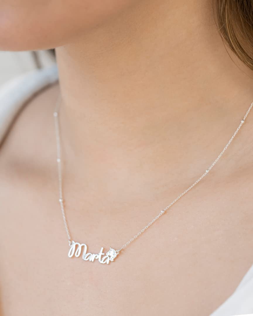 Colgante Personalizado con Nombre - Plata de Ley 925/1000 para Mujer – Collar Artesanal con Cadena Ajustable - Hecho en España (Modelo Unicornio, Plata de Ley)