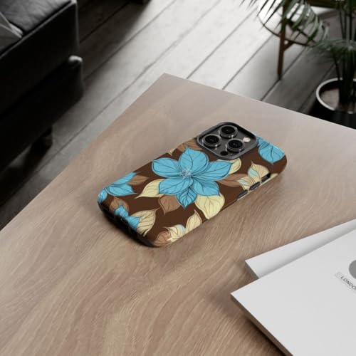 Coque rigide brillante iPhone 14 Pro motif floral turquoise rigide
