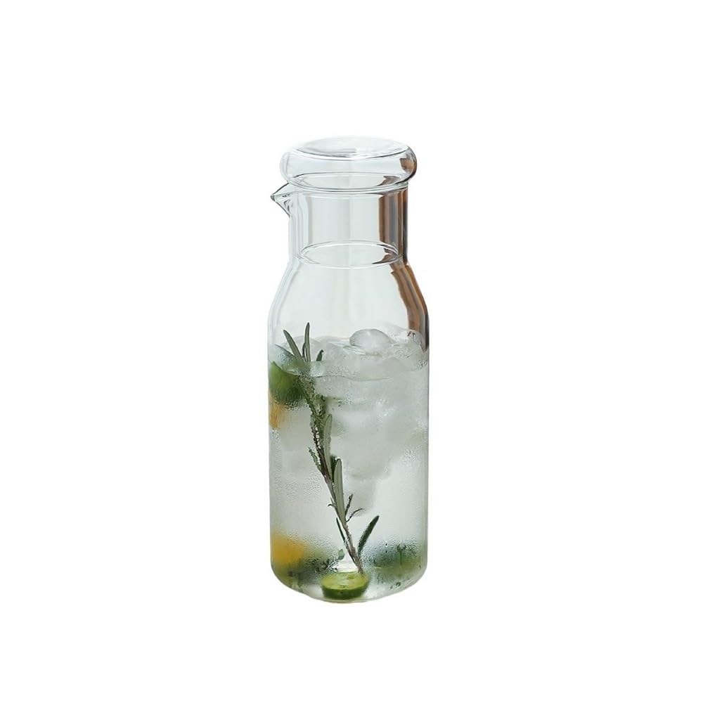 Couverts à boissons Pichet en verre résistant à la chaleur de 850 ml for lait, glace, café, eau et jus de fruits, carafe for réfrigérateur, théière, bouteille for infusion à froid Pichet Eau(Transpare