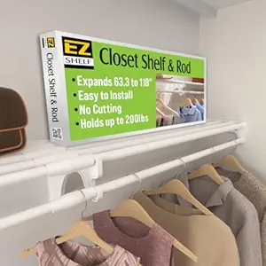 EZ SHELF- Closet Shelf with Hanging Rod, Expands 63.3-118