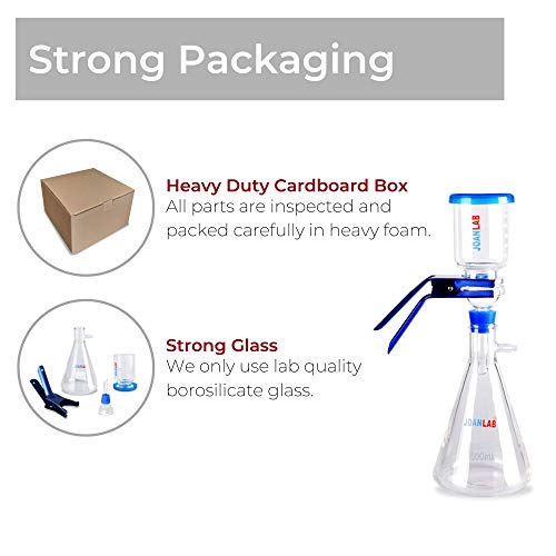 Image of Fristaden Lab Vacuum Filtration Distillation Apparatus | 500 mL | Includes 500 mL filtering flask and 300 mL graduated funnel. Backed by 1 year warranty.