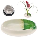 Woration Japanese Ikebana Vase & Flower Frog Kit, Floral Art 5.35inch White Bowl Pot with 1.57inch Kenzan for Flower Arrangement Desk Office Home Decoration