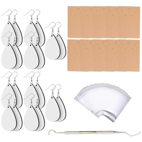 Kit de pendientes para sublimación en gota con base de metal y bolsas auto sellantes