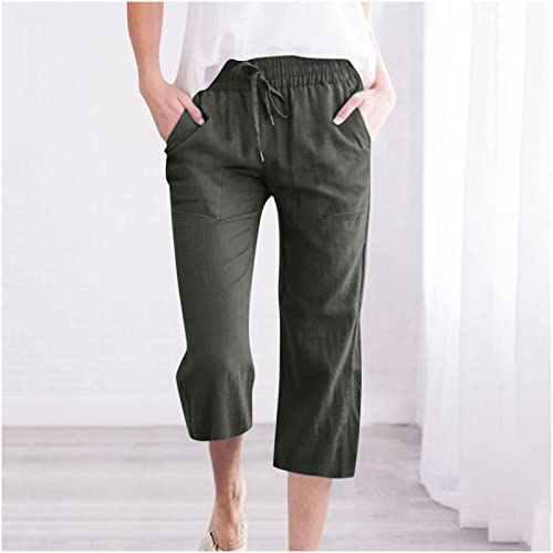 Capris Pants for Women Summer Linen Cropped Pants Wide Leg Drawstring Capris Capri Lounge Pant with Pockets 20252