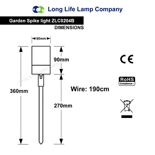 4 x Garden Outdoor Spike Light Mains Powered Black Finish Stainless Steel Water Resistant Ground