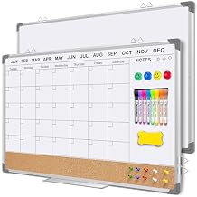 Whiteboard Calendar for Wall 36x24 Inch, EAONE Dry Erase Board with Calendar and Cork Board Combo, Double Sided/Magnetic/Aluminum Framed, Wall Mounted Monthly Planner Organizer for Home Office School