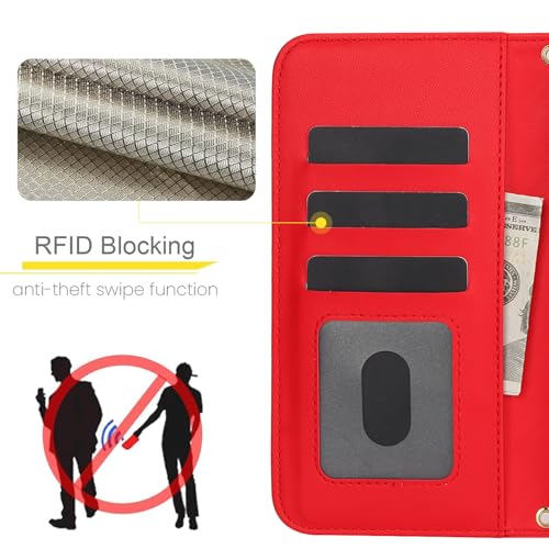 Étui portefeuille iPhone 15 rouge avec blocage RFID