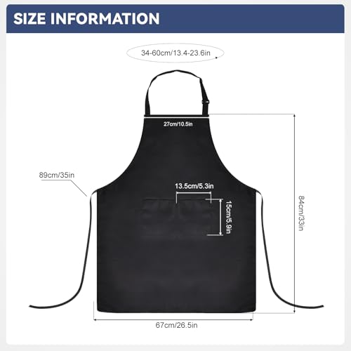 Zanfqvo Große Kochschürze Wasserdicht Schürze, 2 Stück Schwarze Schürze, Verstellbare Grillschürze mit 2 Taschen, Küchenschürze für für Köche BBQ Malerei Backen Kochen