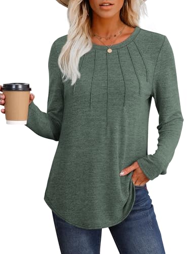 WIHOLL Long Sleeve Shirts for Women Fall Fashion Dressy Casual Pleated Tops Lightweight Sweaters 20252