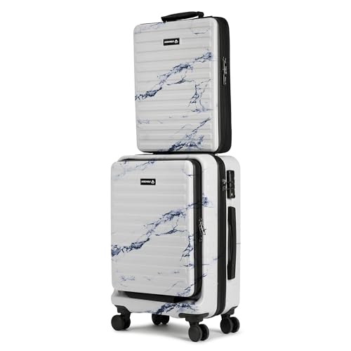 Image of THE ASSEMBLY Cabin Luggage 55 Cm Polycarbonate Hardsided Shell 4 Spinner Wheels Laptop Trolley Bag With Tsa Lock For Flight Travel (White)