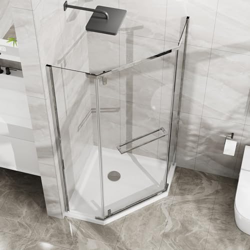Yozma Modern Corner Shower Enclosure-36x36x72 Frameless Pivot Door With Clear Sgcc Tempered Glass, Chrome Finish For Elegant Bathroom Design (1 Door) (1 Doors)