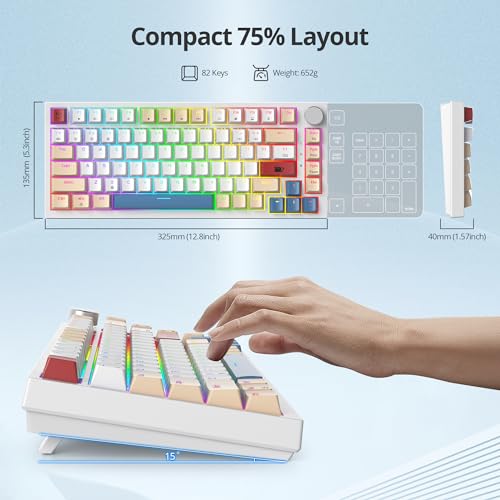 Guffercty kred 75% Retro Keyboard with Knob, Custom Gasket Mounted Wired Mechanical Gaming Keyboard 75 Percent RGB Hot Swap for Mac/Windows/Linux (Gasket 82 Soy Milk) by Guffercty kred - Image 6