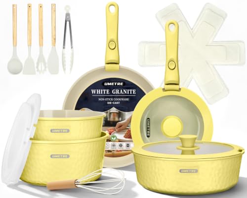 UMETRE pots and Pans Set Ceramic Nonstick Cookware Set Detachable Handle Induction Kitchen Cookware Sets with Removable Handle Non Stick RV Cookware Set Dishwasher Oven Safe