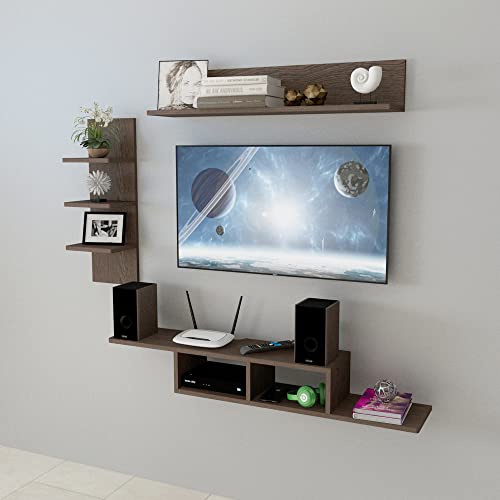 Image of ESTANTERIA Attri Strandier Tv Unit Wall Mounted Engineered Wood TV Cabinet for Wall Stand for Wall, TV Stand Unit Wall Shelf for Living Room, Set Top Box Wall Display Rack Stand (Standard, Wenge)