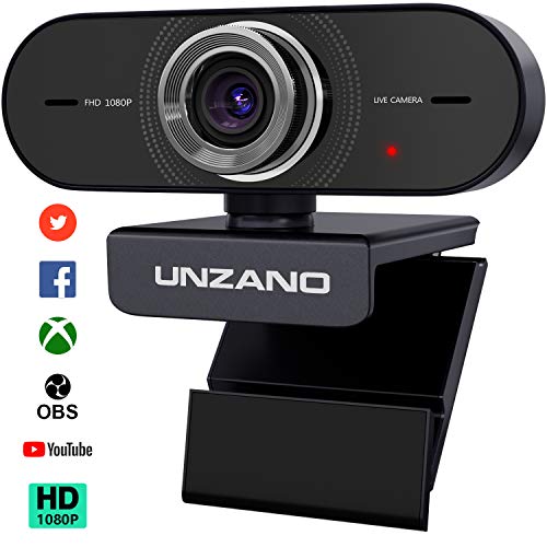 Webcam with Microphone, Unzano 1080P HD Webcam with Auto Light Correction/Plug and Play/Wide Angle, Streaming Camera for Calling Recording, Conference, Gaming, Online Classes